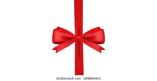 Realistische rote Schleife mit horizontalem Band glänzend Satin für Dekorationsgeschenke, Grüße, Feiertage. Weihnachtsbänder.Stockvektorgrafik einzeln auf weißem Hintergrund.