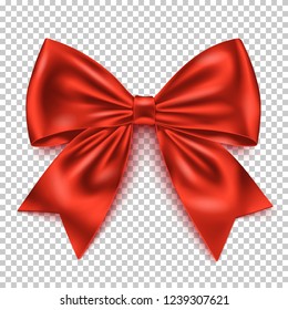 Realistic red bow isolated on transparent background. Detailed decoration elements for Christmas, birthday, Valentine’s Day, Women’s, Mothers’ Day, and other celebrations.