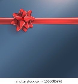 Realistic red bow isolated on blue background. Ribbon. Vector illustration