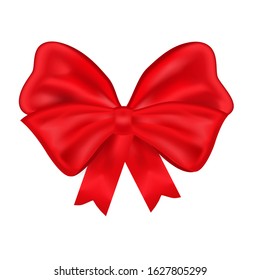 Realistic red bow isolated on white background. Ribbon. Vector illustration. an be used as a festive decor element, icon, element in web design.