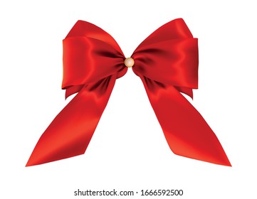 Realistic red bow isolated on white background.