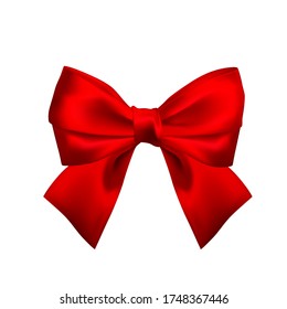 Realistic red bow isolated on white. Element for decoration gifts, greetings, holidays. Vector illustration.