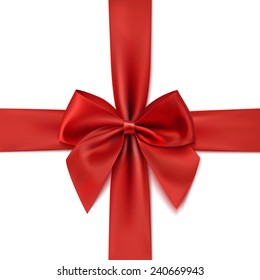 Realistic red bow isolated on white background. Ribbon. Vector illustration