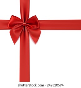 Realistic red bow isolated on white background. Ribbon. Vector illustration