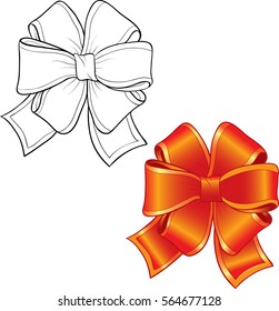Realistic red bow isolated on white background