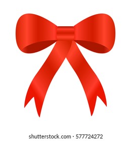 Realistic red bow isolated on white background. Vector illustration
