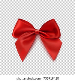 Realistic red bow isolated on transparent background. Vector illustration.