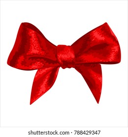 Realistic red bow isolated on white background. Vector illustration.
