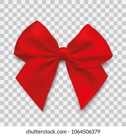 Realistic red bow on isolated background - stock vector.