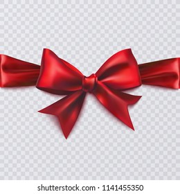 Realistic red bow on transparent background, vector illustration