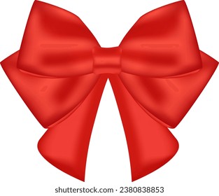 Realistic red bow on transparent background. Christmas satin bow. Festive New Year decorations. Vector EPS 10