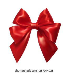 Realistic red bow on a white background. Silk ribbon. Vector illustration