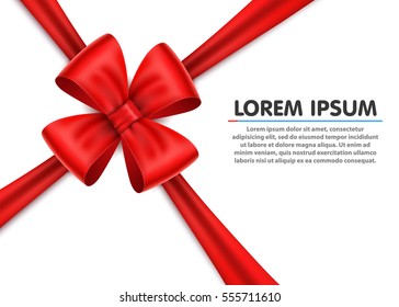 Realistic red bow on white background. Vector illusatraion