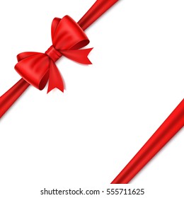 Realistic red bow on white background. Vector illusatraion