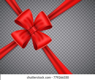 Realistic red bow on white background. Vector illusatraion