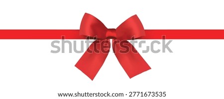 Realistic Red Bow and Ribbon Banner 3D Gift Wrapping Decoration Satin Ribbon with Knot Isolated on Transparent Background Vector Illustration