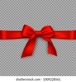 Realistic red bow and ribbon. Element for decoration gifts, greetings, holidays. Vector illustration.