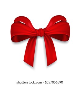 Realistic red bow and ribbon. Element for decoration gifts, greetings, holidays. Vector illustration.