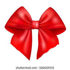 Realistic red bow and ribbon. Element for decoration gifts, greetings, holidays. Vector illustration.