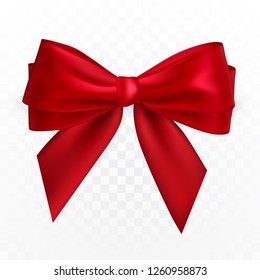 Realistic red bow and ribbon. Element for decoration gifts, greetings, holidays. Vector illustration.