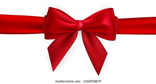 Realistic red bow and ribbon. Element for decoration gifts, greetings, holidays. Vector illustration.