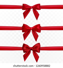 Realistic red bow and ribbon. Element for decoration gifts, greetings, holidays. Vector illustration.