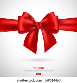 Realistic red bow and ribbon. Element for decoration gifts, greetings, holidays. Vector illustration. EPS 10.