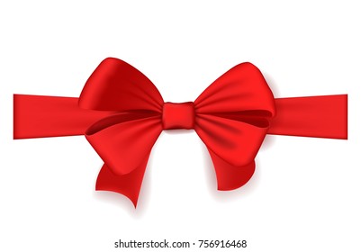 Realistic red bow and ribbon. Element for decoration gifts, greetings, holidays. Vector illustration.