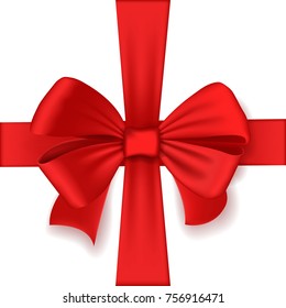 Realistic red bow and ribbon. Element for decoration gifts, greetings, holidays. Vector illustration.