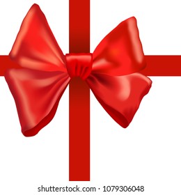 Realistic red bow and ribbon isolated on white background. Vector illustration.