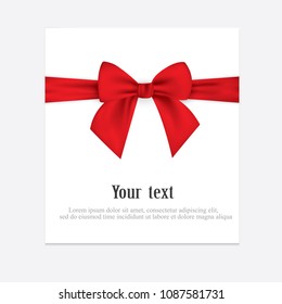 Realistic red bow and ribbon isolated on transparent background. Template for greeting card, poster or brochure. Vector illustration.