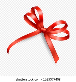 Realistic red bow and ribbon isolated on transparent background.