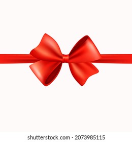 Arco rojo realista y cinta aislada en un fondo transparente. Ilustración. Plantilla para folleto o tarjeta de felicitación.