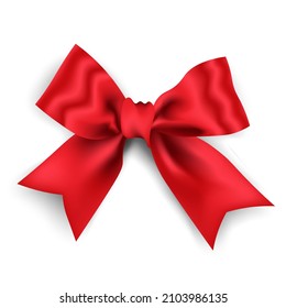 Realistic red bow red ribbon isolated on white background, vector illustration.