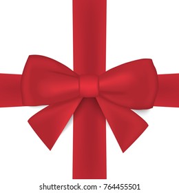 Realistic red bow and ribbon isolated on white background. Vector illustration