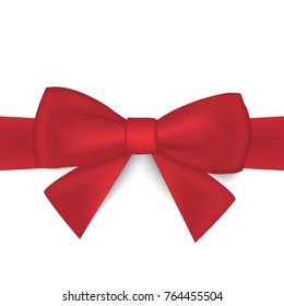 Realistic red bow and ribbon isolated on white background. Vector illustration