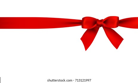 Realistic red bow and ribbon on white background vector illustration