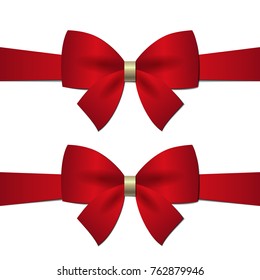 Realistic red bow and ribbon. Vector Illustration. Element for decoration Gifts, Greetings, Holidays. 