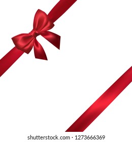 Realistic red bow with red ribbons isolated on white. Element for decoration gifts, greetings, holidays. Vector illustration.