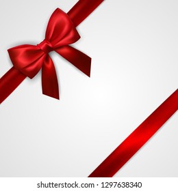 Realistic red bow with red ribbons isolated on white. Element for decoration gifts, greetings, holidays. Vector illustration.
