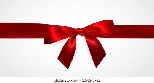 Realistic red bow with red ribbons isolated on white. Element for decoration gifts, greetings, holidays. Vector illustration.