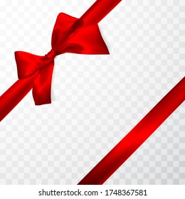 Realistic red bow with red ribbons isolated. Element for decoration gifts, greetings, holidays. Vector illustration.