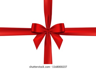 Realistic red bow shiny satin and ribbon for decorate your greeting card,vector isolated on white background.