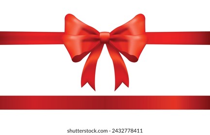 Realistic red bow shiny satin and ribbon with shadow for decorate your greeting card vector isolated on white background