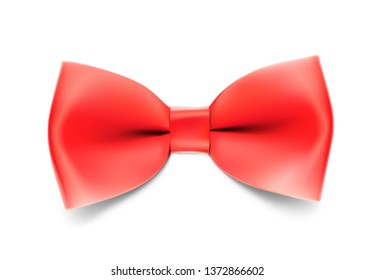 Realistic red bow tie. Vector illustration isolated on white background. Ready for your design. EPS10.