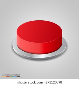 Realistic red button on white background. Vector illustration