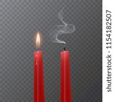 Realistic red candle, Burning red candle and an extinct candle on dark background, vector illustration