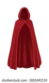 Realistic red cape with hood front view vector illustration