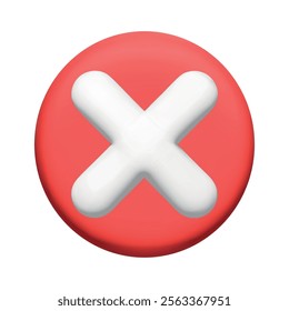 Realistic red check mark 3d. Red cross. Wrong. Render trendy icon. Symbol sign. Vector. Textbox and checkbox. Frame vote. Button. No. False and reject. Incorrect. Transparent background. Plastic