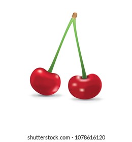  Realistic red cherry isolated on a white background